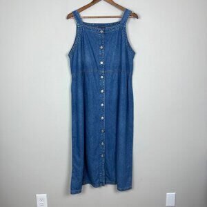 BACCINI Denim Midi Dress Women 22W Blue Jean Button Up Front 100% Cotton Vtg 90s